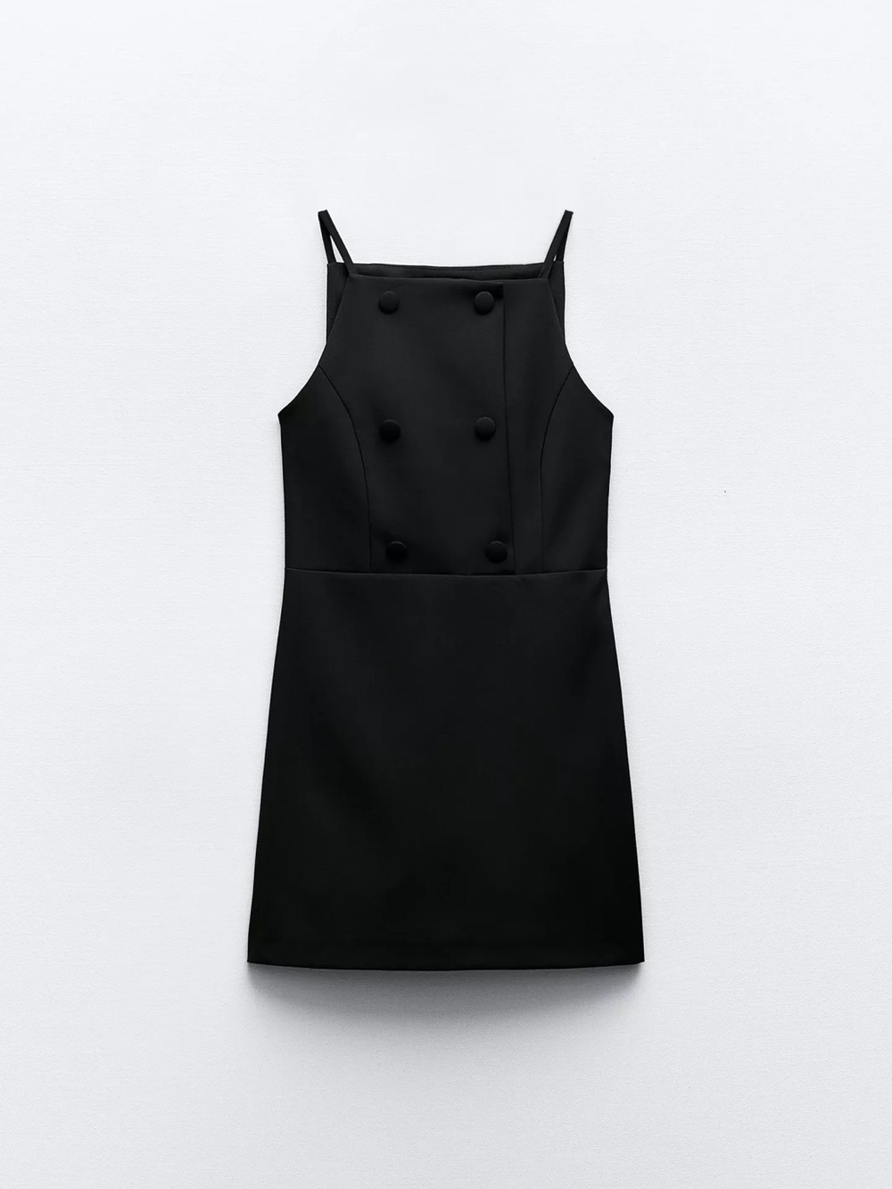 Black Double-Breasted Mini Dress with Buttons